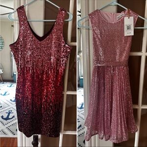 New Mother Daughter Pink and Red Sequin Party Dresses